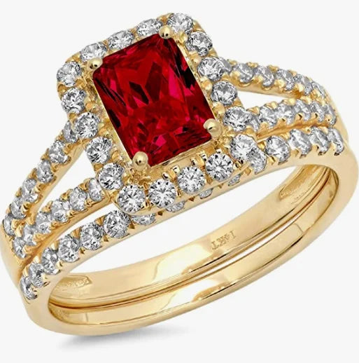Emerald Round Cut Pave Halo Split Shank Solitaire Accent Ideal Natural Crimson Deep Red Garnet Engagement Promise Designer Ring