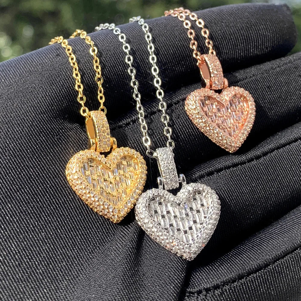 Luxury Bling CZ Heart Shaped Pendant Necklace Trendy Gold Plated Brass Inspired by Christian Valentine's Day Gift for Lovers
