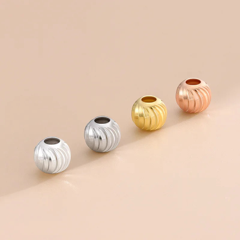 3mm - 7mm Sterling Silver 925 Corrugated Beads Round Stripe Spacer Beads for Jewelry Making Finding