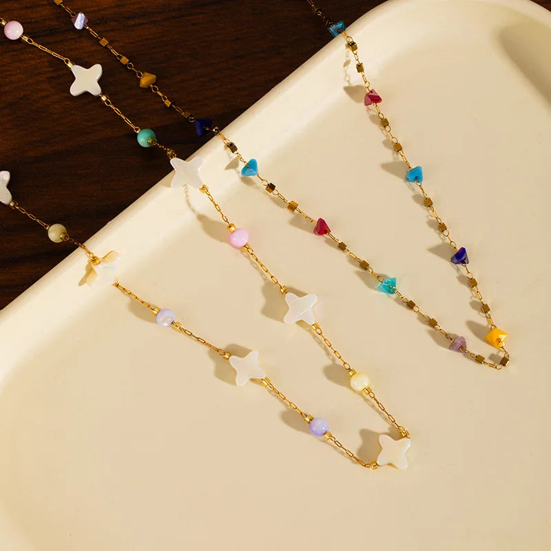 Meetyoo Wholesale Ethnic Trendy Fashion Jewelry Stainless Steel Resin Stone Beads Bohemian Necklace Colorful Jewelry for Women