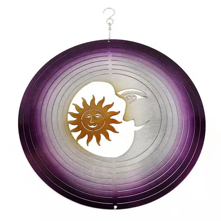 Factory Price SUN Moon 30cm Stainless Steel 3D Rotating Wind Spinner Chime Home Garden Decoration Outdoor Indoor Ornaments