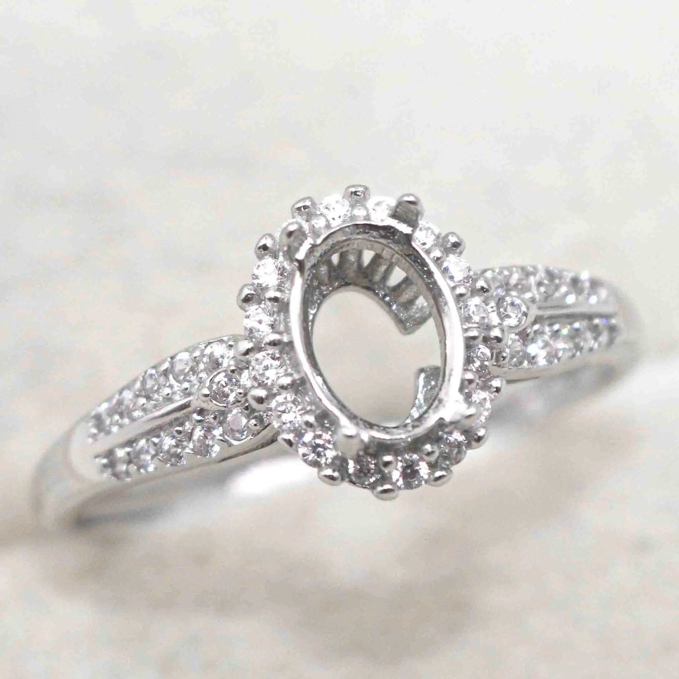 Sterling Silver 5*7mm Semi Mount Ring Empty Frame Blank Support Claws Setting S925 Base Holder Without Center Stone for Inlay