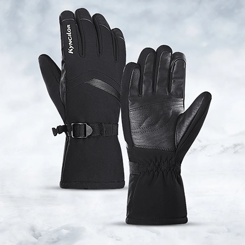 Winter Warm Waterproof Leather Ski Gloves with Screen Touch Technology for Snowboarding and Hiking Sports