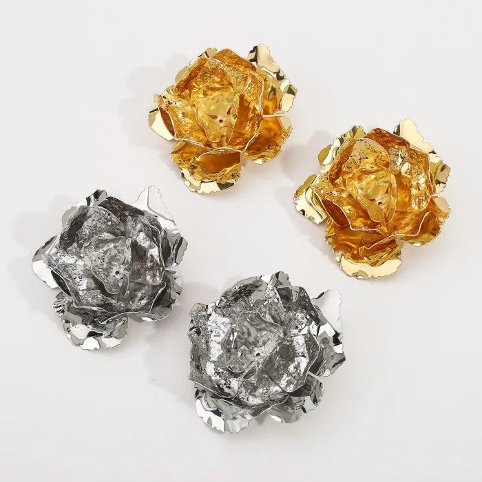TRENDY Exaggerate Gold Color Large Flower Stud Earrings Gifts for Women Fashion Jewelry