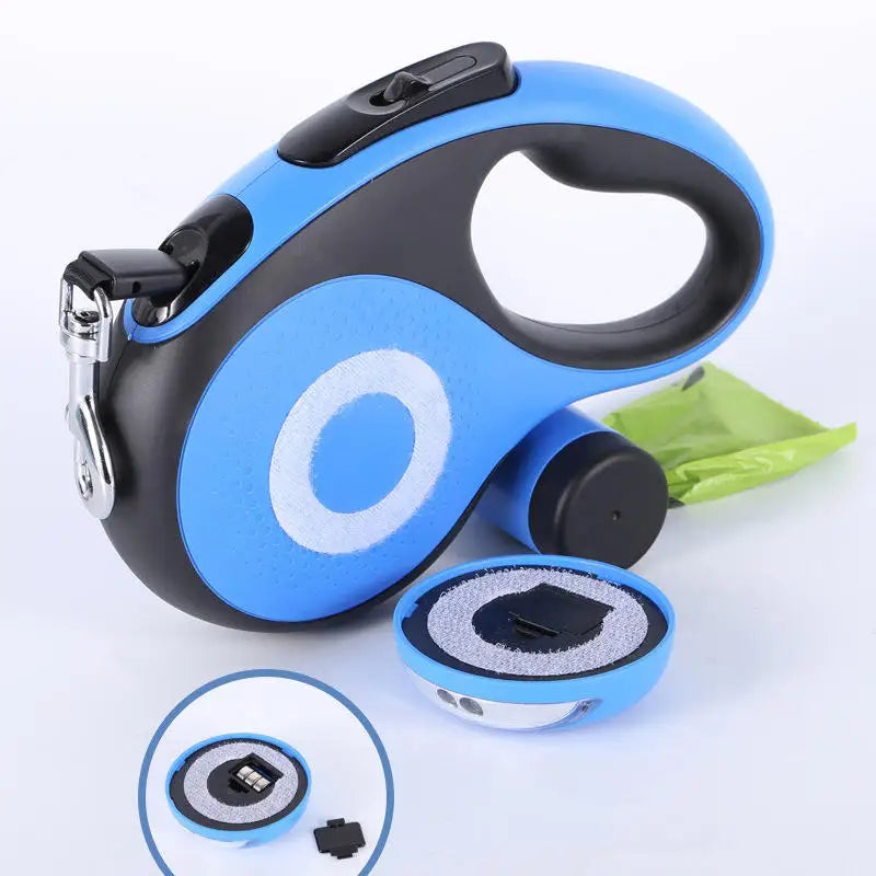 Maychan Strong Durable Portable LED Automatic Retractable Personalized Solid Pet Dog Leash with Garbage Bag Dispenser