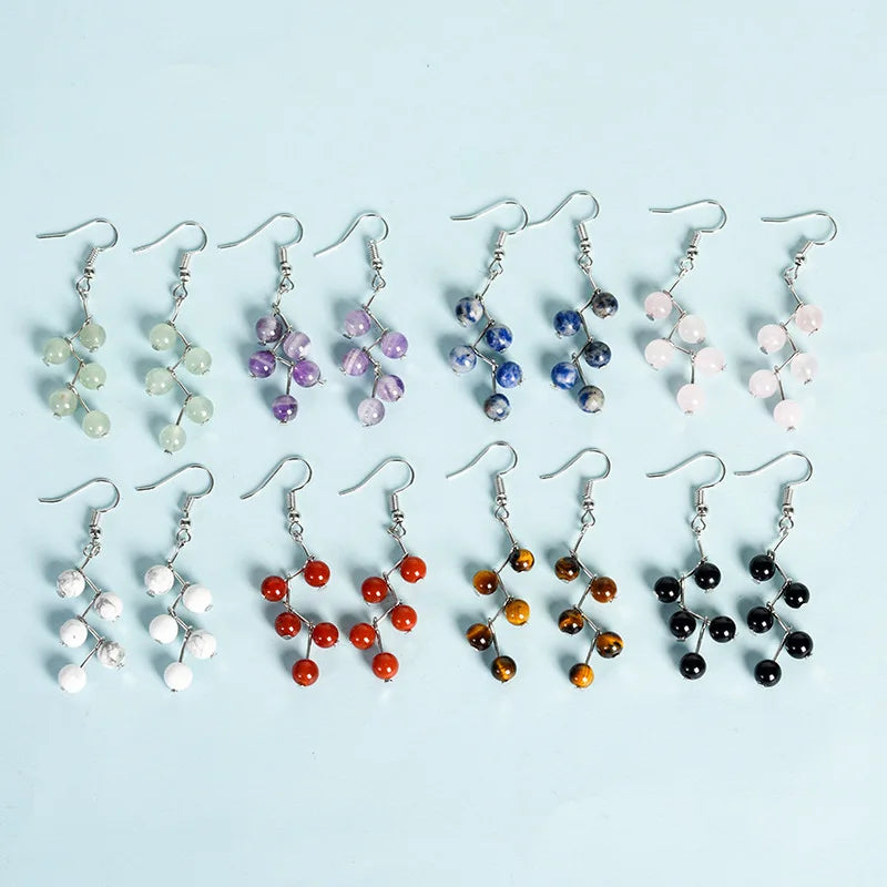 Best Selling Natural Crystal Grape Earrings Minimalist Handmade Gemstone Beaded Dangle Earrings for Women's Fashion Jewelry