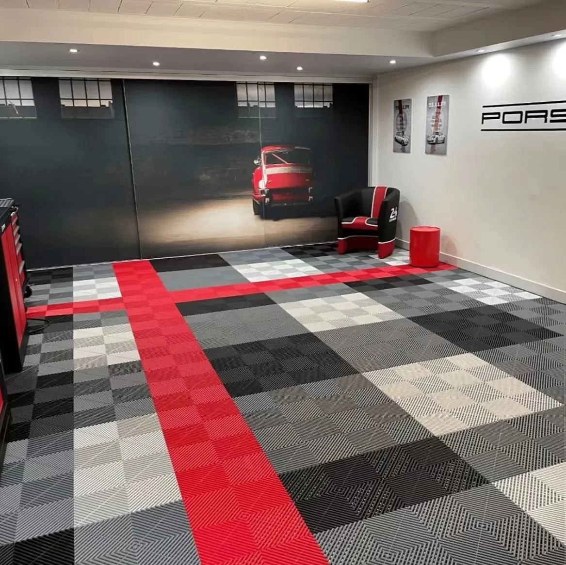 Indoor/Outdoor Interlocking Garage Flooring Tiles Vented Portable Event Vinyl Floor Tiles for Villas Graphic Design Solution