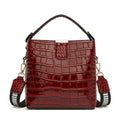 Glossy Crocodile Embossed Bucket Handbag Top Handle Crossbody Bag Wide Shoulder Strap Large Capacity Women Daily Shoulder Bag