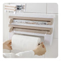 Multi-function Kitchen Paper Towel Holder Shelf Spice Storage Rack Plastic Wrap Cutting Cling Film Cutter