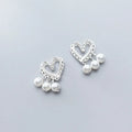 Creative Pure Sterling Silver 925 Woven Lace Heart Stud Earring Tarnish Free S925 Silver Hollow Heart Pearl Drop Earring