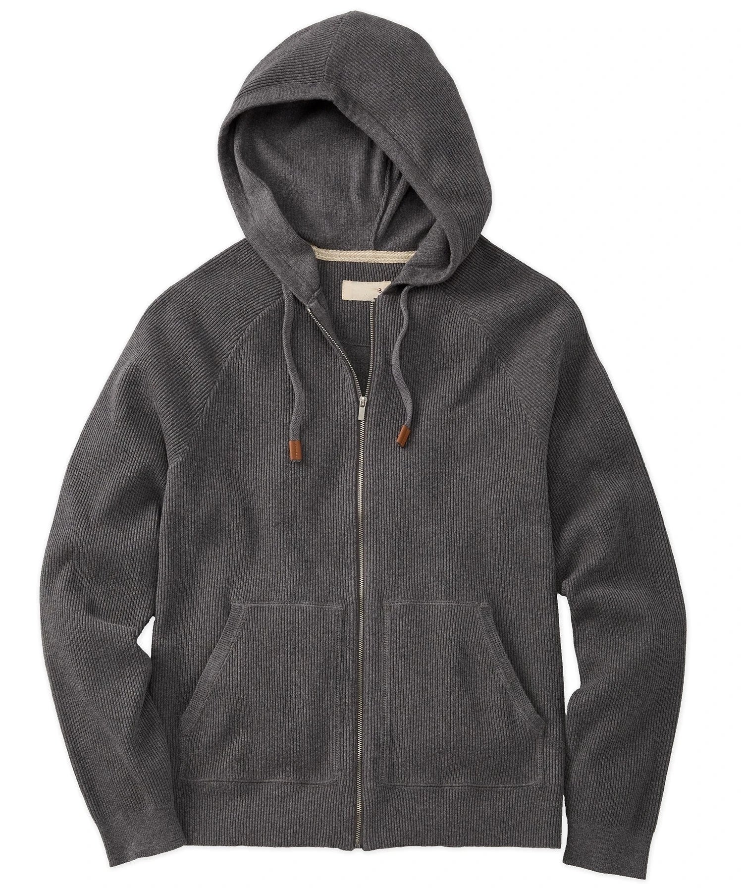 Vintage Raglan Sleeve Zip-Front Hoodie 95% Cotton 5% Cashmere Casual Loose Fit Machine Embroidered Spring Knitted Fabric