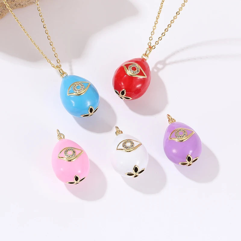 14K Gold Plated Enamel Evil Eye Faberge Russian Easter Egg Pendant Charms Jewelry