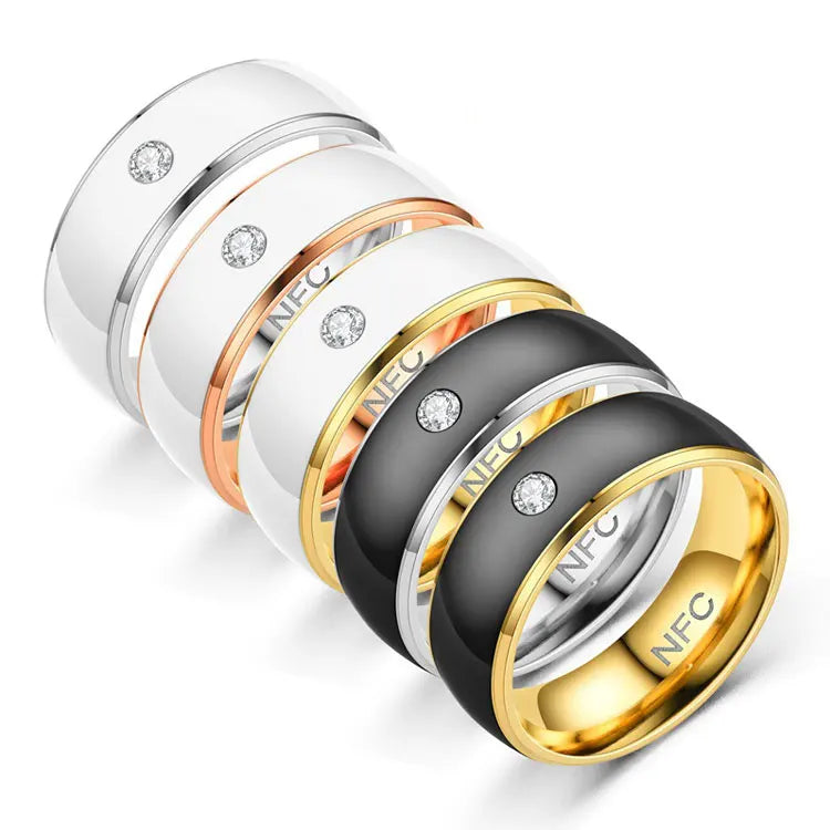 SC Pure Color Inlaide Diamond Stainless Steel Rings Men Mobile Android-Use Waterproof Multi-Functional NFC Smart Rings for Men