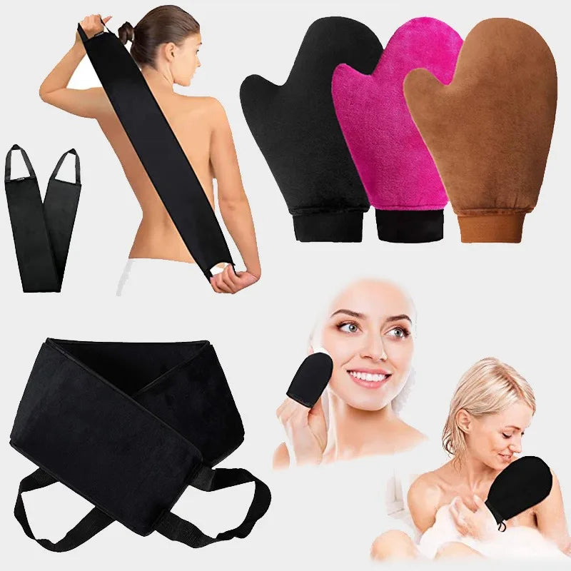 Tanning Applicator Glove Mitt Reusable Black Body Self Back Applicator Set for Cream Lotion Mousse Body Cleaning Glove