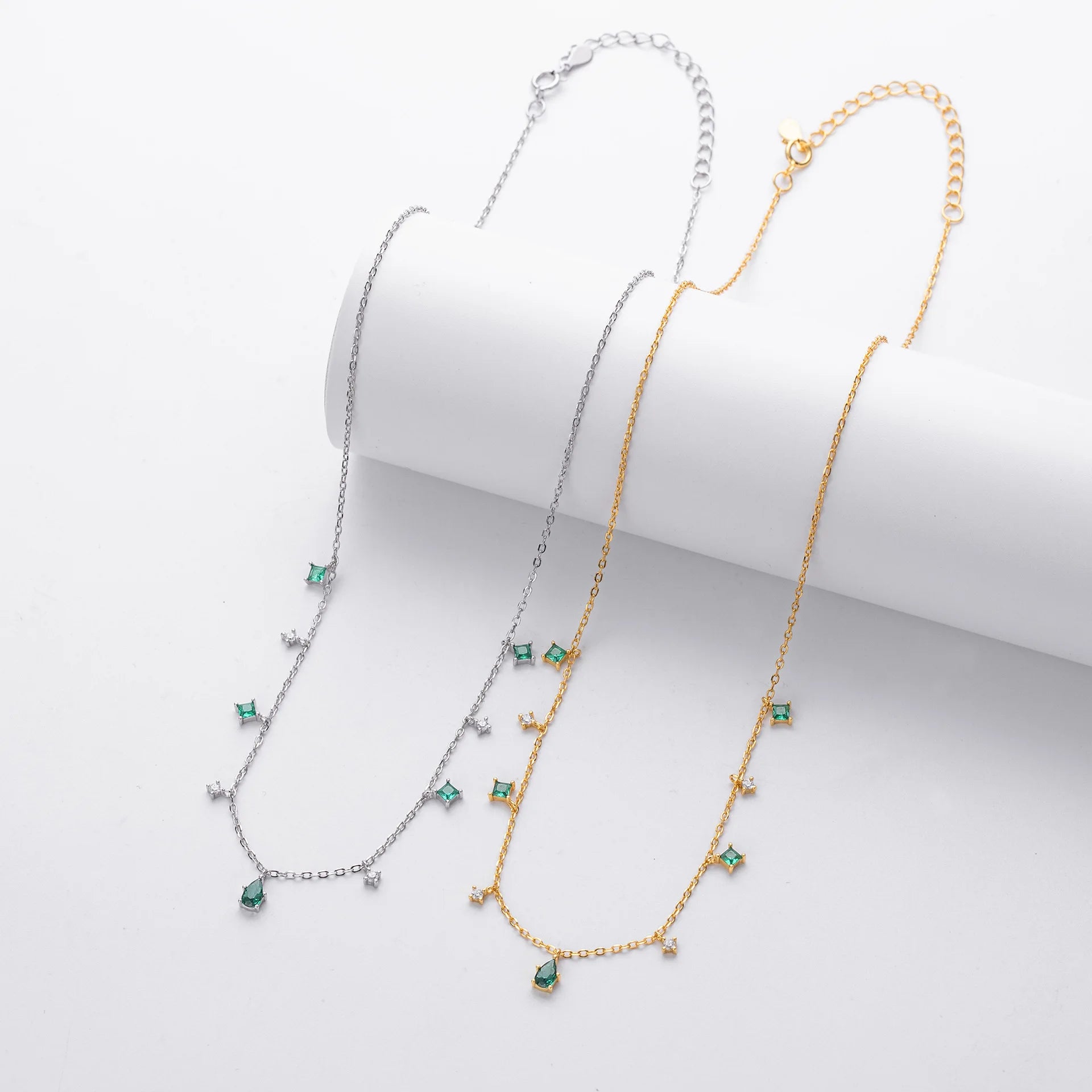 Sterling Silver Jewelry S925 Water Drop Shape Necklace Jewelry Geometry square Minimalist Emerald Zircon Clavicle Necklace Women
