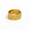 High End 18K PVD Gold Plated Hollow Vintage Pattern Band Ring Stainless Steel Women Tarnish Free Jewelry