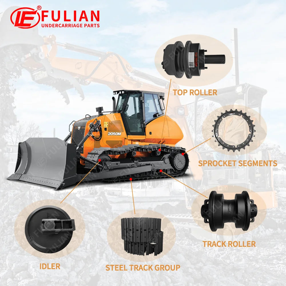 Bulldozer Undercarriage Parts Idler Sprocket Carrier Roller Lower Roller Track Link Assembly for Case 2050M