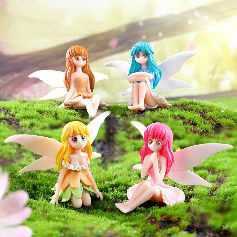 Little Girl Summer Kawaii Flower Fairy Flying Action Figure Kids Gift Miniature Pvc Craft Ornament Figurines Car Desktop Decor
