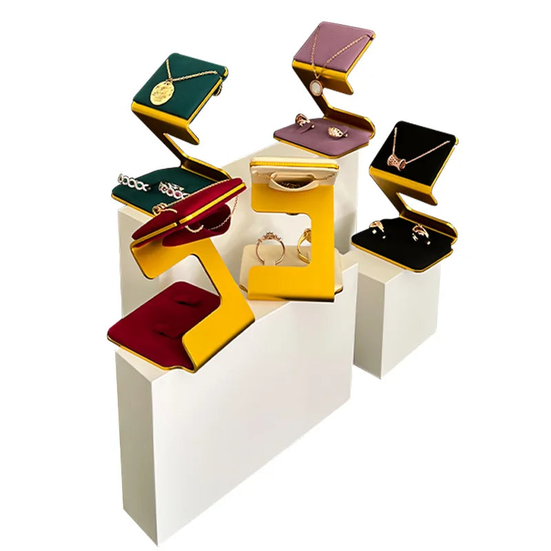 High quality Decorative jewelry Earring Necklace Gold Metal Jewelry display rack ring showcase stand for jewelry store