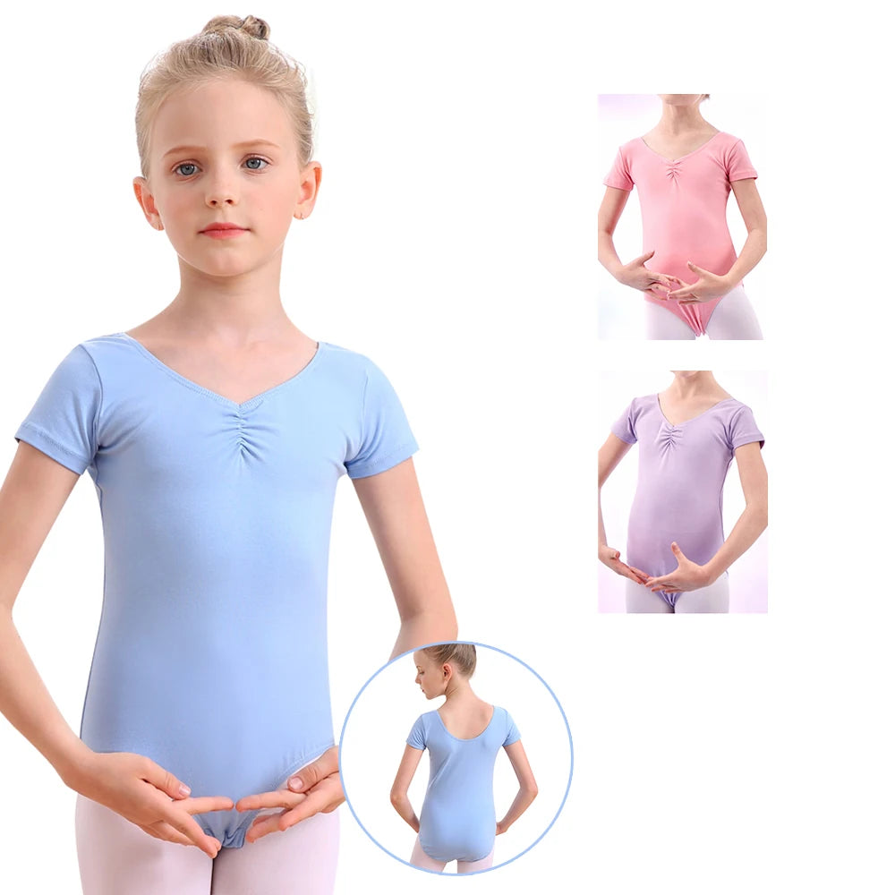 A8001 Custom Ballet Leotard for Girls Hot Sale Short Sleeved Bodysuit Toddler Dance Training Cotton Clothing