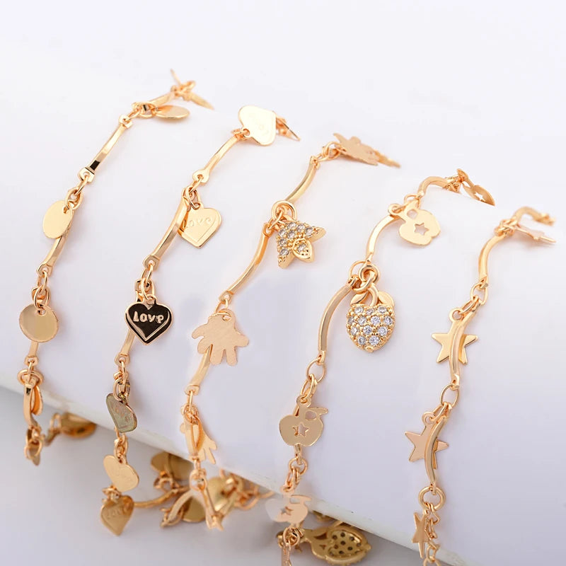 Fashion Anklets 18k Gold Plated Mixed Shape Mixed Color Anklet Jewelry Beach Foot Decoration for Women MegaBDM