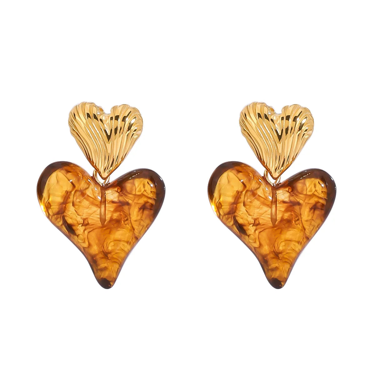 Women's Fashionable Stainless Steel 18K PVD Gold-plated Summer Conch Texture White whirlpool Resin Heart-shaped Earrings Jewelry