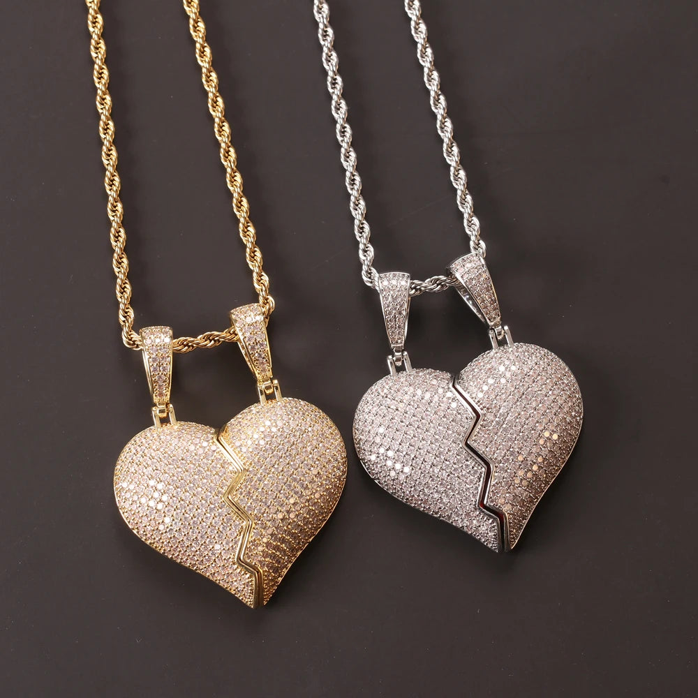 Personalized Love Pendant for Couples Heartbreak Pendant for Broken Hearts Full of Zircon Hip Hop Necklace
