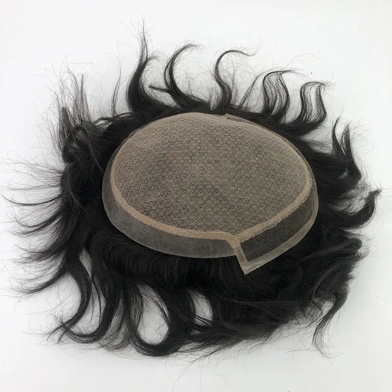 EMEDA Invisible Hairline Lace Front Silk Base with Pu Skin Poly Around Human Hair Men's Toupees Hairpiece Patch Wig for Men