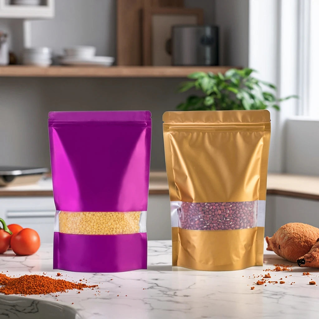 Food Grade Customizable Zipper Top Resealable Spices Packaging Stand up Pouches with Window for Pet Food