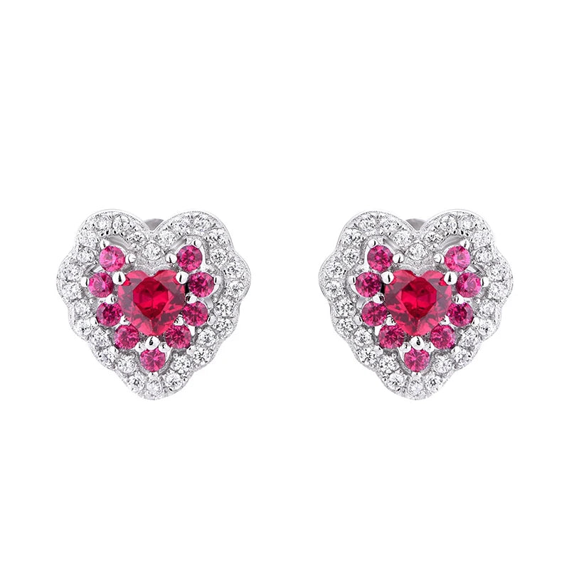 Top Quality 925 Sterling Silver Sparking Cz Wedding Jewelry Pink Heart Zircon Stud Earrings for Women