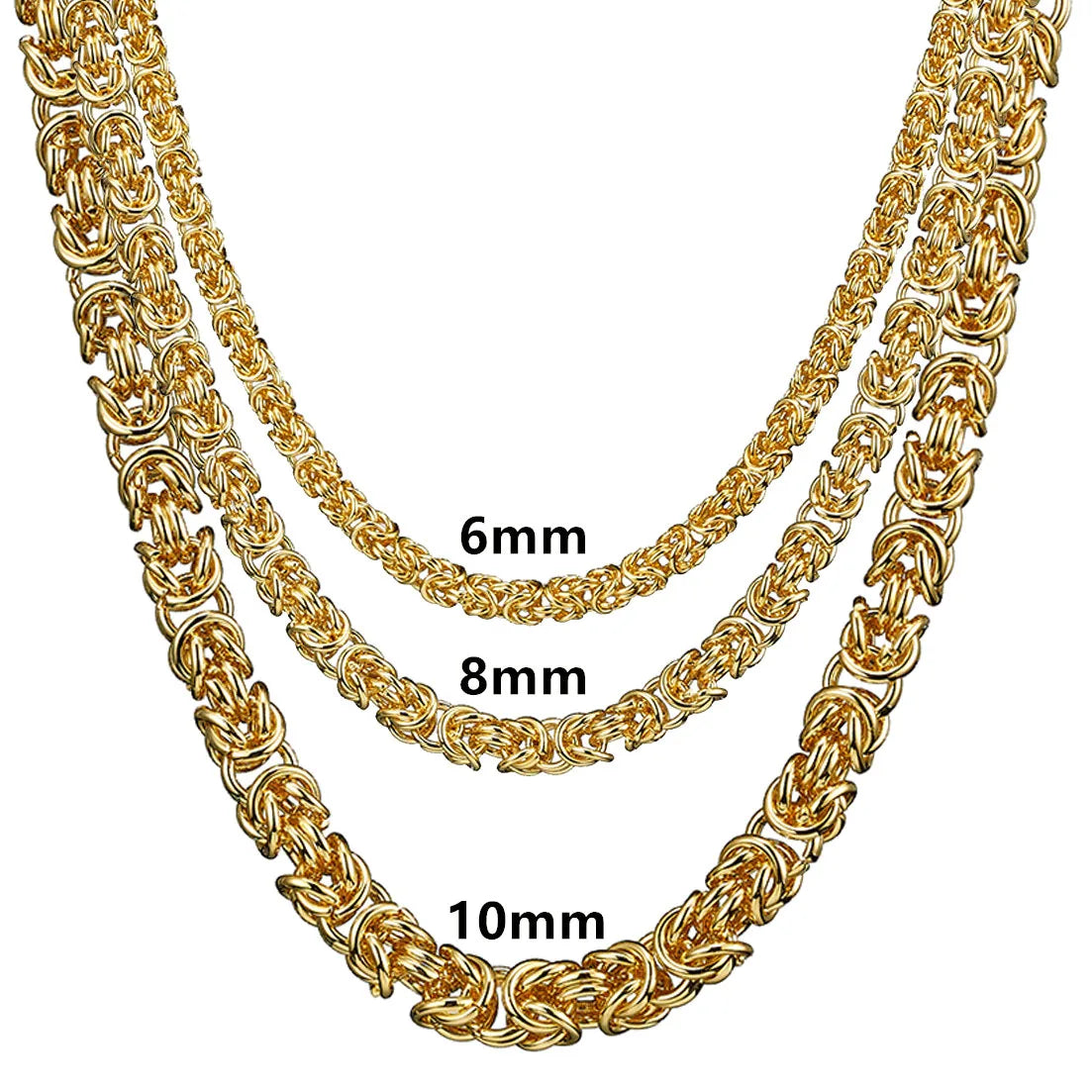 Wholesale 316L Stainless Steel Byzantine Round Link Chain Men and Women's Trendy 6mm 8mm 10mm Necklaces Jewelry
