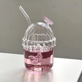 Glass High Temperature Resistant Borosilicate Glass Creative butterfly Cup with Straw Glass Single-layer Cup with Lid