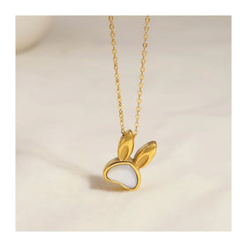 Gold Color Fashion Cute Jewelry 2024 Stainless Steel Natural Shell Rabbit Pendant Necklace for Women