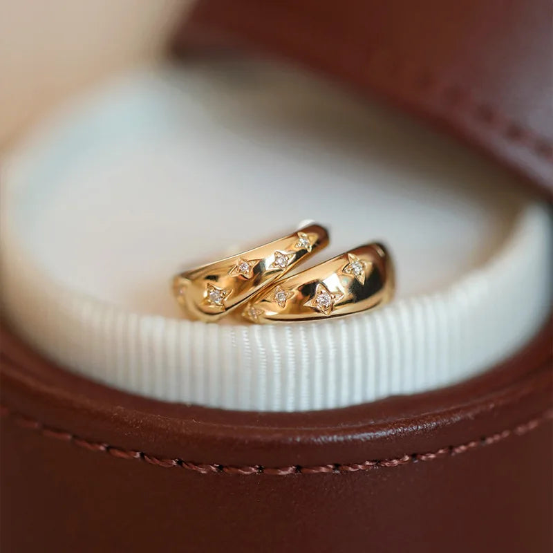 Ho-shino S925 Silver Gold Star Huggie Earrings Trendy Simple Silver Zircon on Ear Bag Buckle Mainly Made of Alloy
