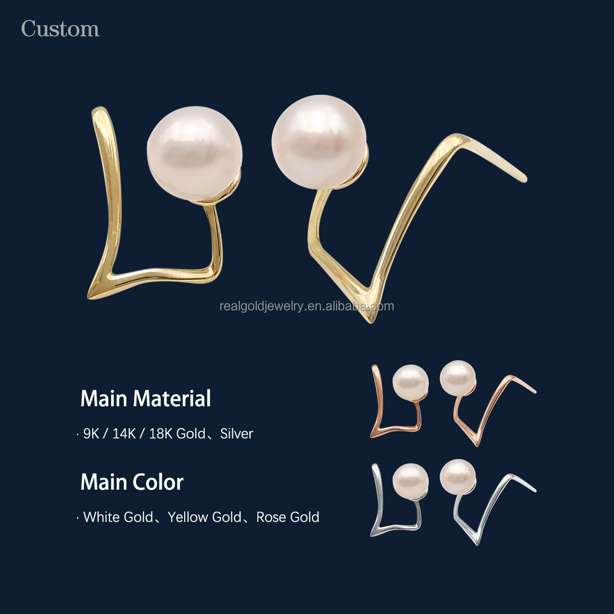 Simple Designed Freshwater Pearl Stud Unit Music Note 14K Yellow Gold Jewelry Stud