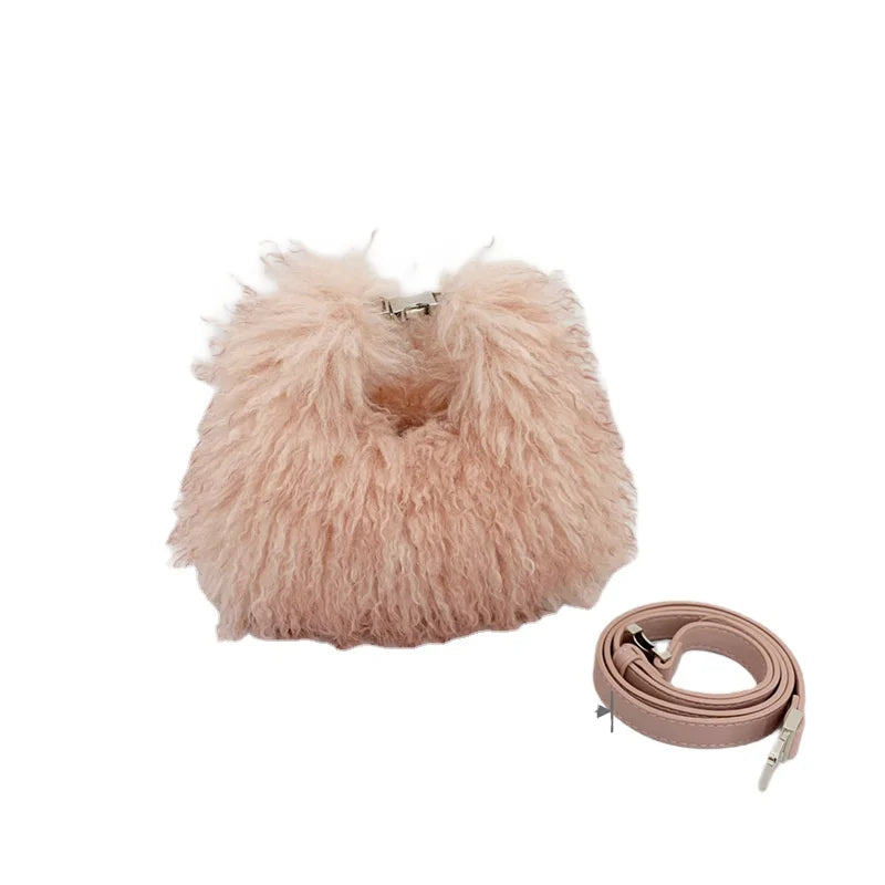 Wholesale Fashion Fur Handbag Women Faux Mongolian Fur Bags Ladies Cross Body Bags