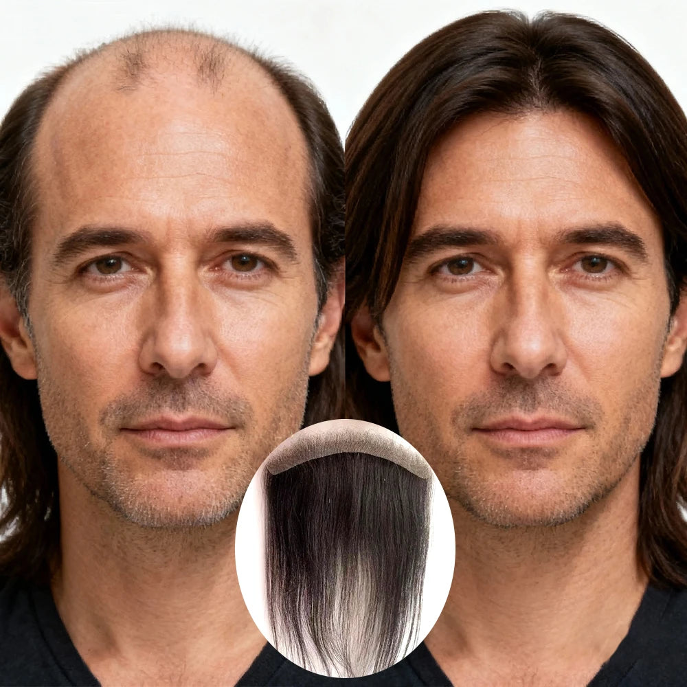 10" Natural Hairline Vloop Front Systems Black Straight Male 100% Human Hair Natural Line Full Lace Base V Loop Wigs for Man
