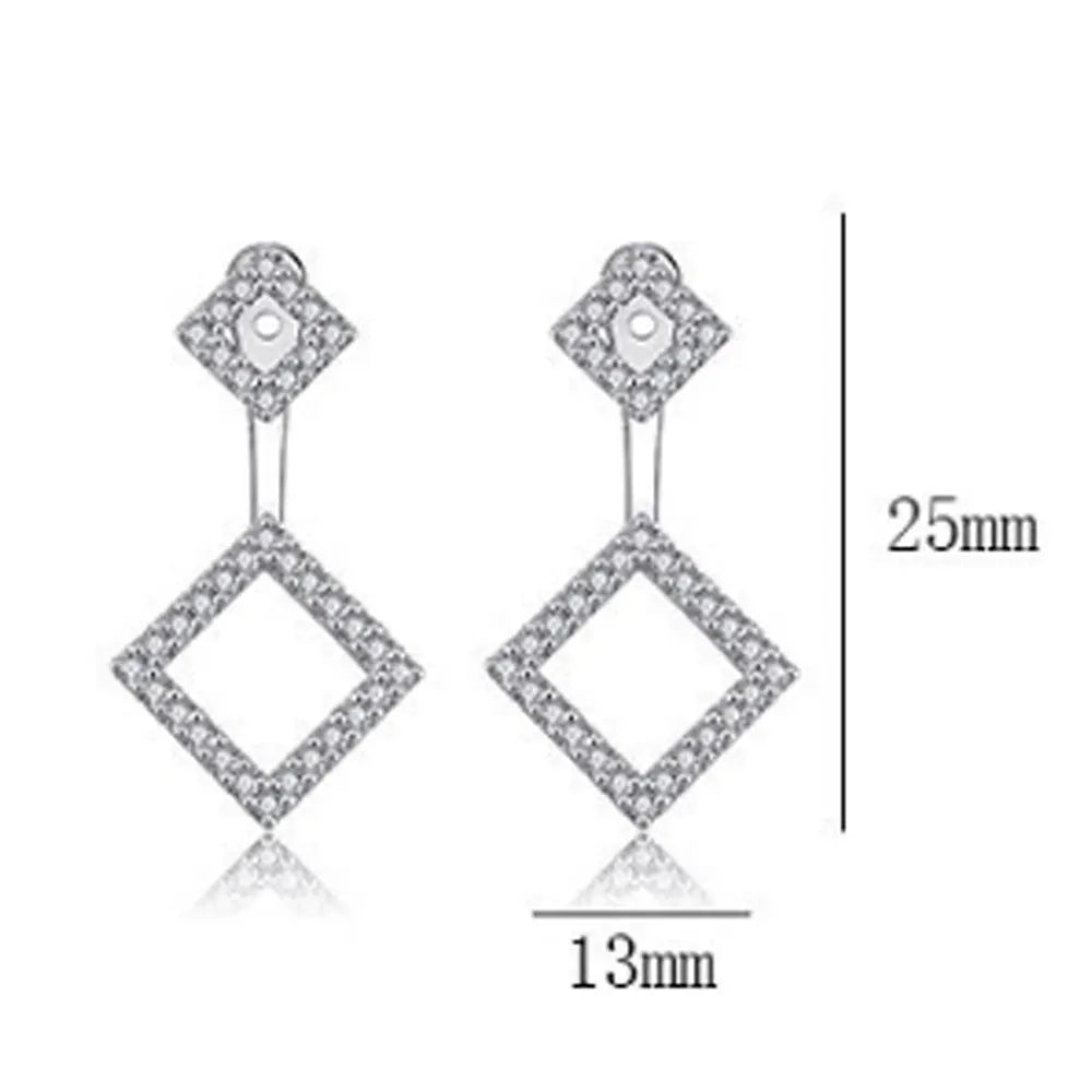 Korean Brass with Silver Plated Geometric Metal Ring Rhombus Dangle Drop Earrings Women Popular