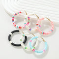 2025 Trendy Girls Women Bohemian Handmade Earings White Colorful C Shape Circle Golden Soft Clay Hoop Polymer Clay Earrings