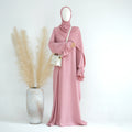 Loriya Wholesale EID Wrinkle Polyester Women Muslim Dress Modest Dresses and Hijab 2 Piece Abaya Set Abaya Islamic Clothing
