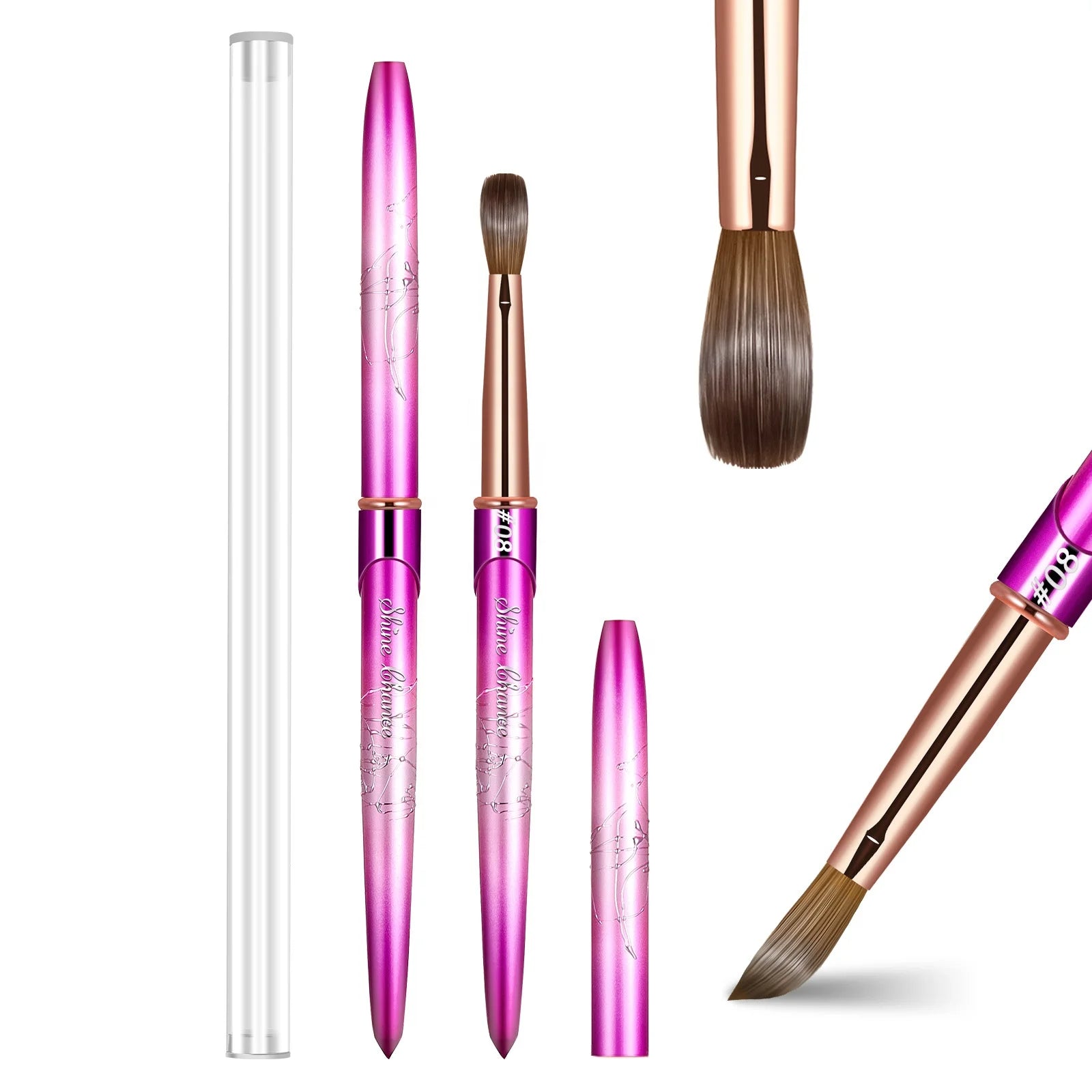 Custom Logo Pinceles 100% Pure Kolinsky Brush Gradient Pinkish Purple Kolinsky Acrylic Nail Brush for Acrylic Nails Art