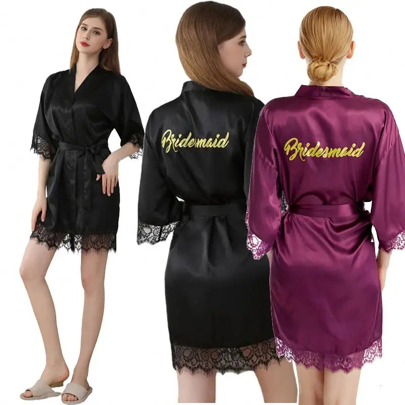 Custom Gilding Logo Summer Wedding Robes for Bride and Bridesmaids Lace Bridesmaid Gown for Bridal Party