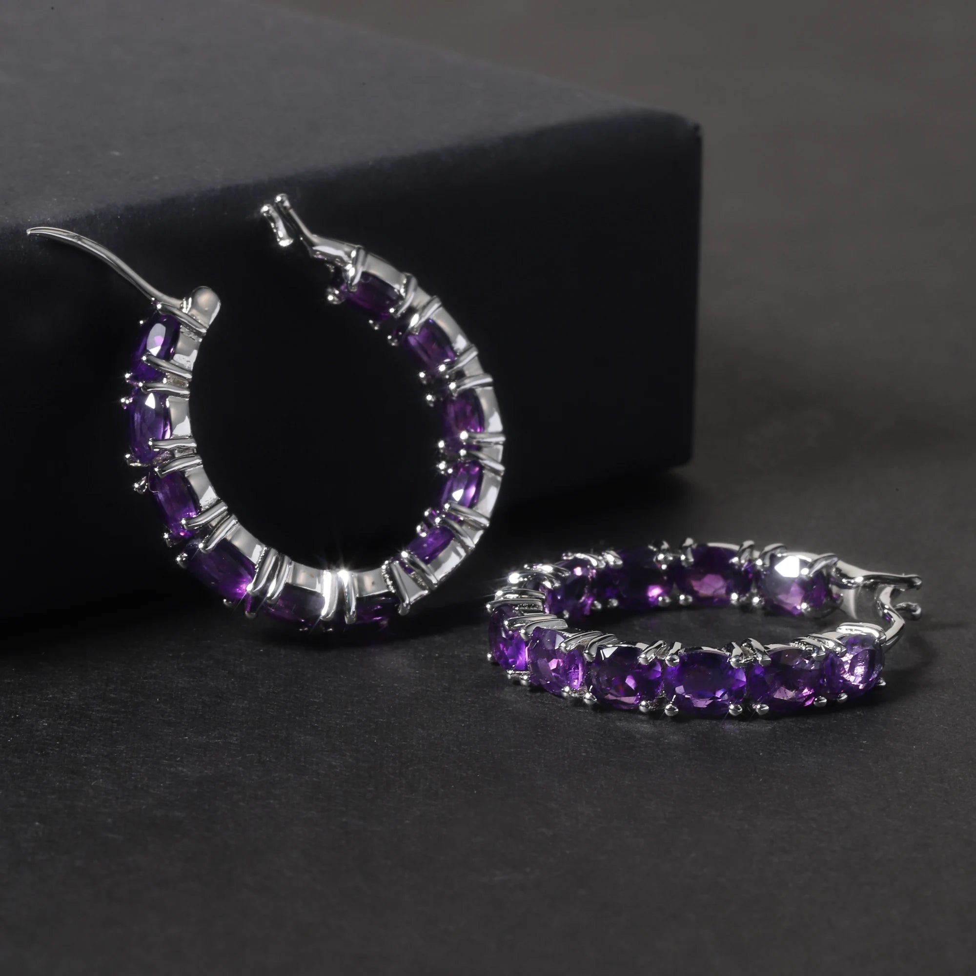 RZ0233 Abiding Jewelry Wholesale Dainty 925 Sterling Silver Wholesale Oval Natural Amethyst Stone Hoop Earrings