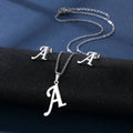 AA00311 Fashion Initial Capital English Letters Stainless Steel Necklace Earrings Set Stainless Steel Jewelry Sets Earrings and