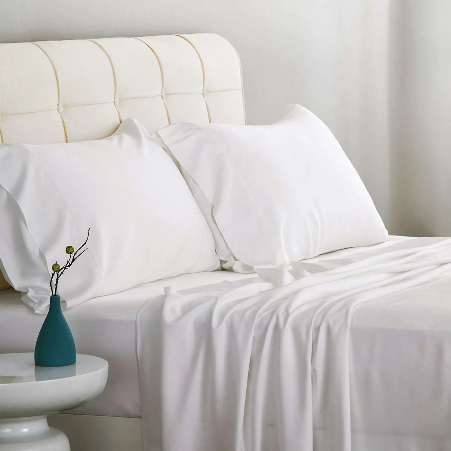 Pure Bamboo 100% Organic Luxury Cooling King Size Bed Sheets 4 Piece Set Modern Style Double Stitching Solid Pattern