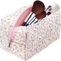 Custom Eco-Friendly  Vintage Soft Floral Pleated Cotton Colorful Travel Cute Flower Cosmetic Zippered Pouch Make up Bag