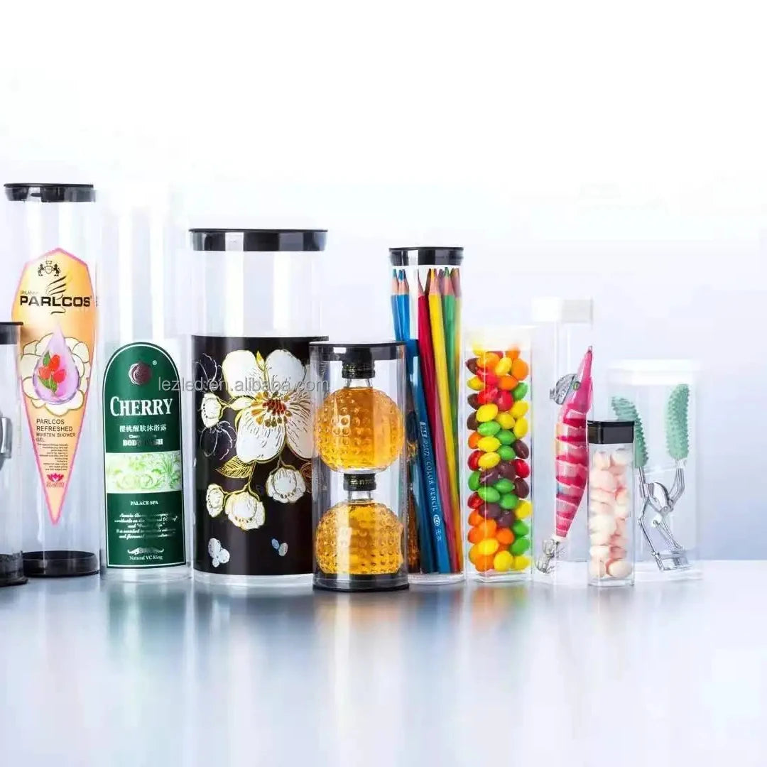 Clear PETG Plastic Packaging Tubes Square Custom Shape Transparent Lipstick Screen Printing Customized Size Craft Tubes Caps