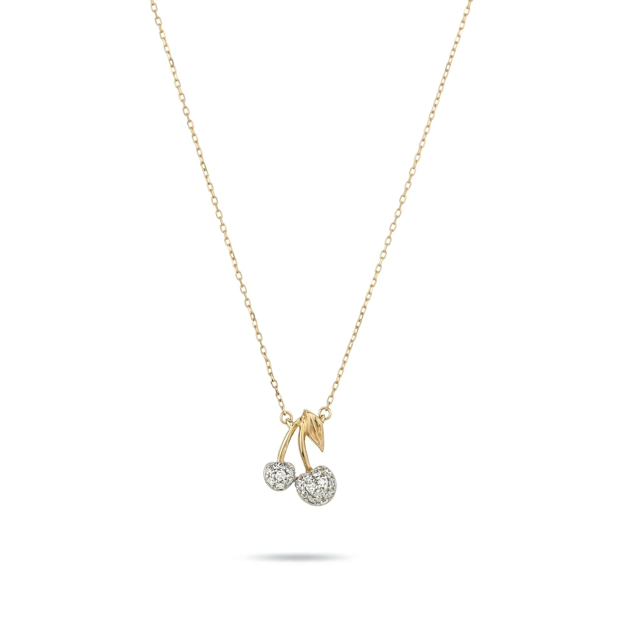 Pave CZ Cherry Pendant Necklace Choker Sterling Silver 925