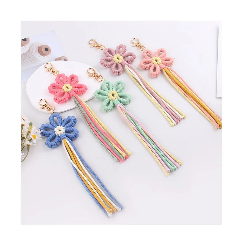 New Bag Pendant Accessories Hand-woven Braided Flower Cotton Rope Tassel Macrame Keychain