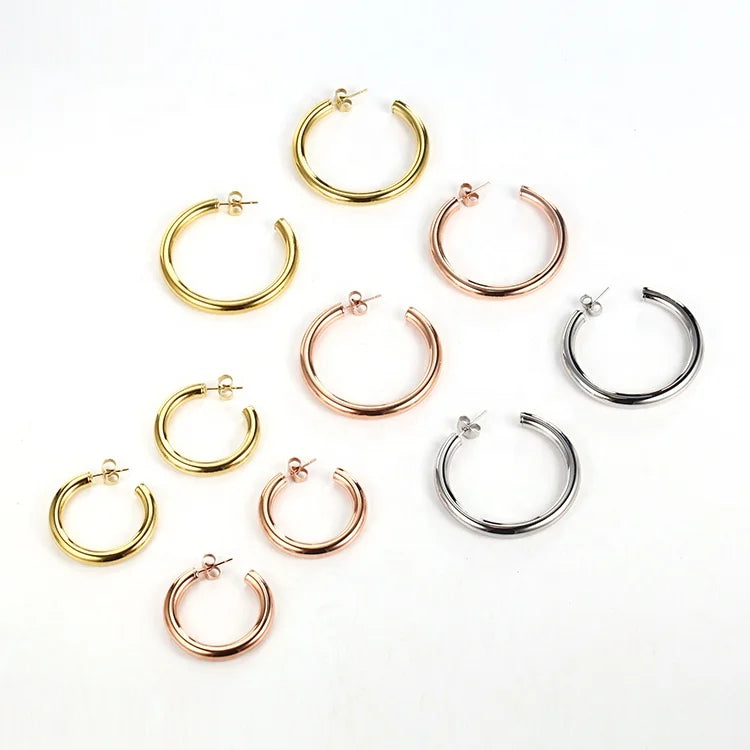 Minimalist Fashion Women Jewelry Earring 18k Gold Plated Hypoallergenic Stainless Steel Open Hoop Earrings
